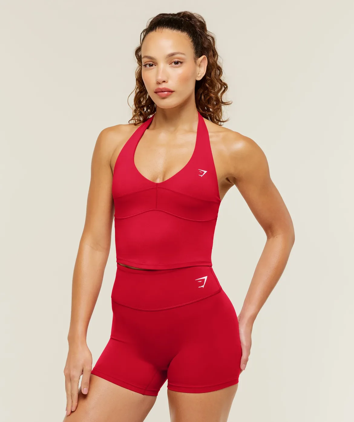 Colour Block Halter Neck Tank With Shelf