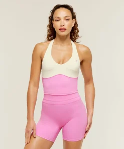 Colour Block Halter Neck Tank With Shelf