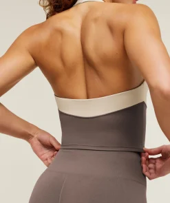 Colour Block Halter Neck Tank With Shelf