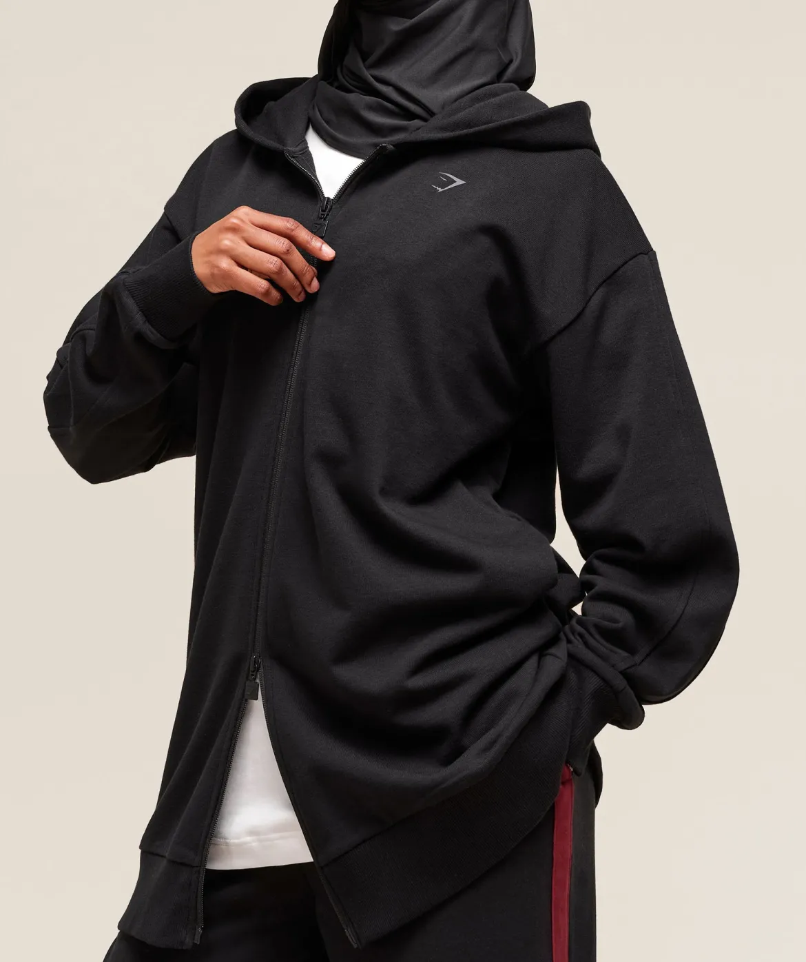 Covered Longline Zip Up Hoodie